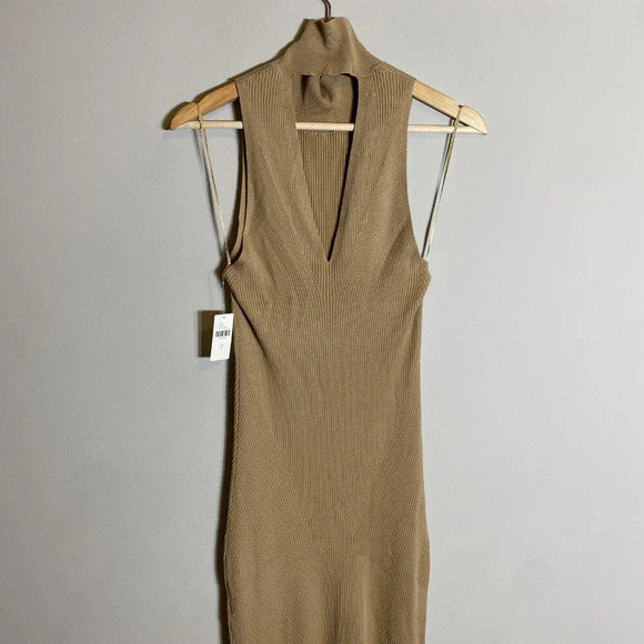 NWT Anthropologie Mock Neck Midi Dress Women's Small Cedar Tan Sleeveless Knit - Picture 11 of 16
